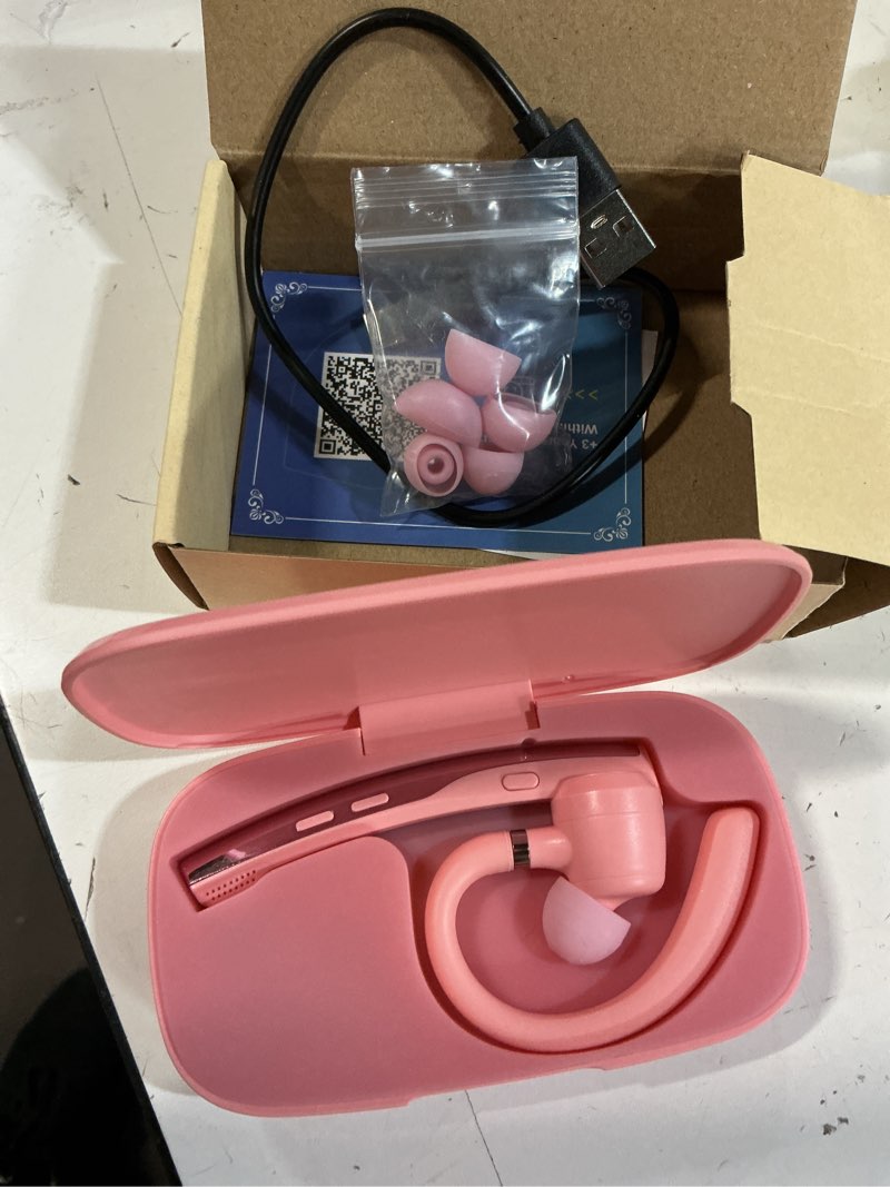 Condition photo showing Good Condition for new bee bluetooth headset v5.1 72h talk time dual mic with mute button for business, wireless hand-free bluetooth earpiece with 500mah charging case for cell phone calls trucker driver laptop pink m54