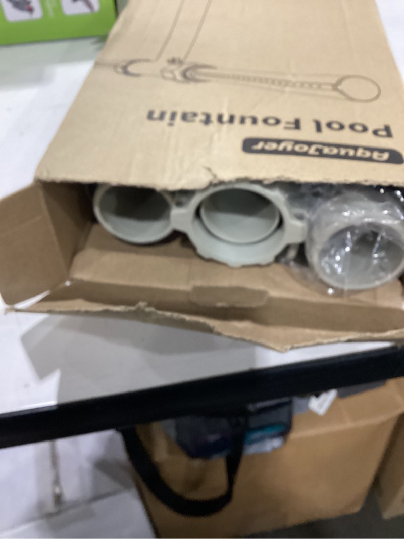 Condition photo showing Good Condition for pool fountain for above and in-ground pools, dual spray waterfall sprinkler fountain, above ground pool accessories, adjustable waterfall cooling and relaxation gray
