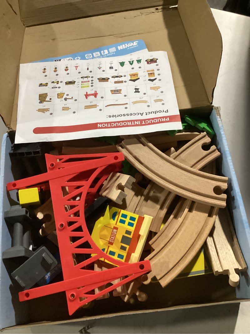 Condition photo showing Good Condition for 60PCS Wooden Train Set - Toy Magnetic Trains with Wooden Track Set for Kids Ages 3-8, Construction Crane Railway Set, Perfect Christmas Birthday Gift for Grandkids Toddlers Boys Girls