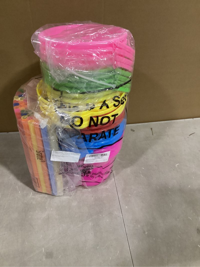 Condition photo showing Good Condition for Sratte 24 Pcs Small Beach Pails Sand Buckets with 100 Disposable Straws Plastic Bucket with Handle for Summer Holiday Birthday Beach Party Favors(6.1 x 4.33 x 4.53 Inch,Multi Color)