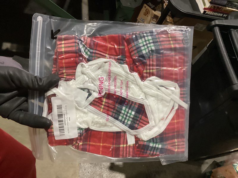 Condition photo showing New/Like New for Avidlove Sexy Lingerie Set for Women Plaid Mini Skirt Outfit with Thong Set 4 Piece White Plaid X-Large