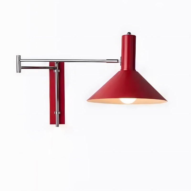 LIFENICEST Modern Swing Arm Wall Sconce Plug in Red Wall Lamp Dome Shade Wall Mounted Long Arm Light