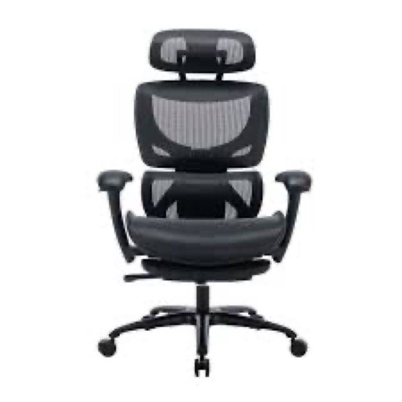 Ergonomic Mesh Office Chair with Footrest, Executive High Back Computer Desk Chair with Wide Headrest and Adjustable 3D Arms, Backrest, Tilt Lock and Lumbar Support-Black