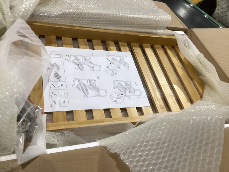 Condition photo showing Good Condition for vvw 24.4 inch bamboo shower bench seat chair stool with arms for inside shower, heavy duty spa bath chair with 2 movable hooks, non-slip feet for bathroom accessories (natural beige l) beige 24.4"l x 12"w x 25.8"h