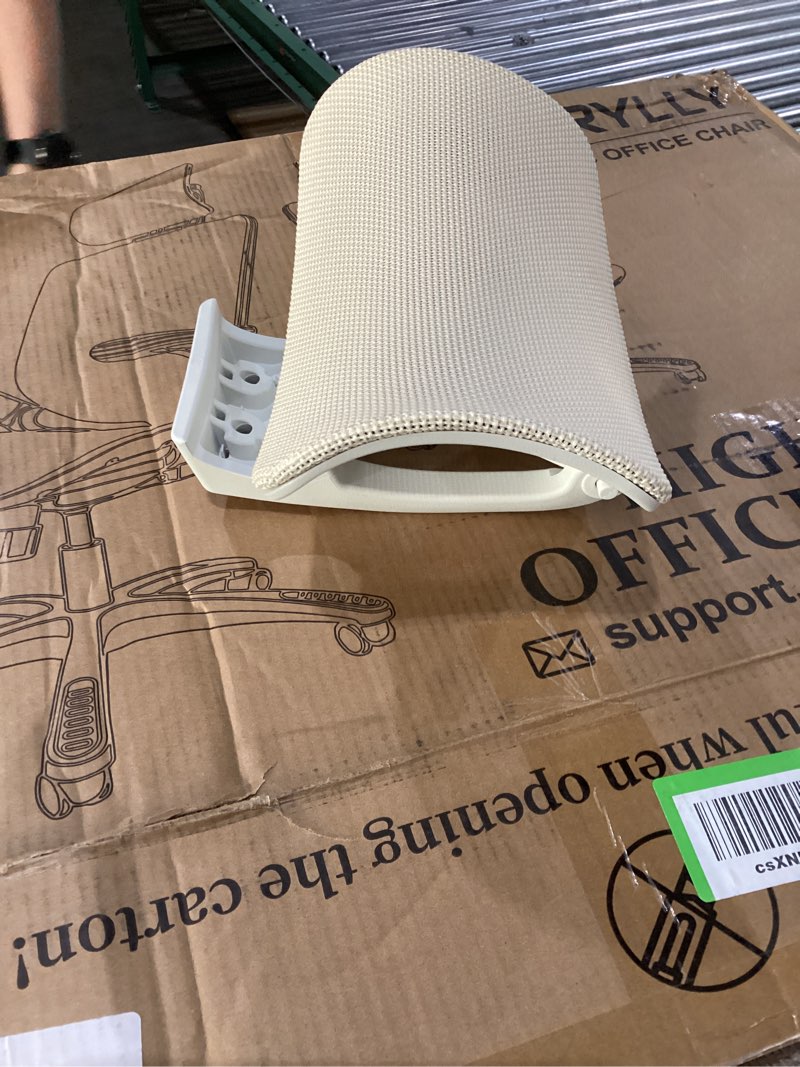 Condition photo showing Good Condition for GABRYLLY Ergonomic Office Chair, High Back Home Desk Chair with Headrest, Flip-Up Arms, 90-120° Tilt Lock and Wide Cushion, 400LBS Mesh Chairs for Man Woman, White Task Chair(Beige,GY01WBG) White Frame Beige Mesh