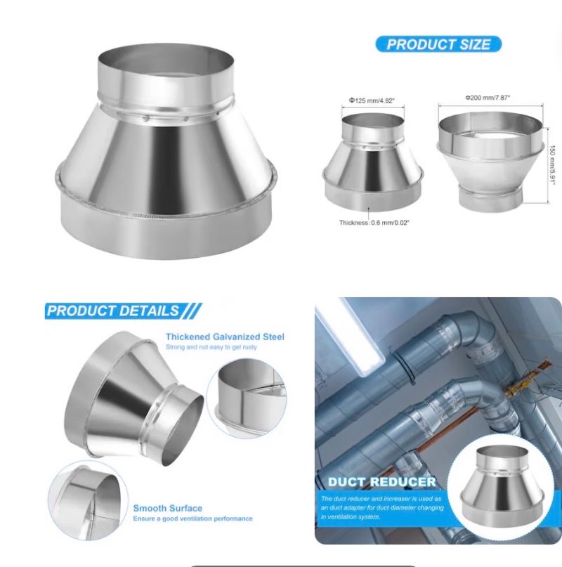 patikil 8 inch to 5 inch round duct reducer increaser connector galvanized steel air duct