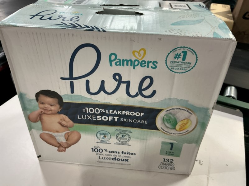 Condition photo showing New/Like New for pampers pure protection diapers pack size 1 - 132 ct