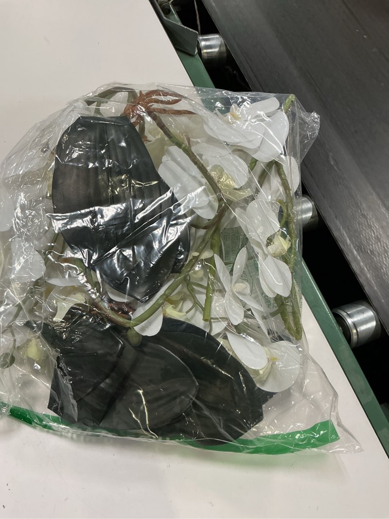 Condition photo showing As Is for hinyoco 5 pcs artificial phalaenopsis flowers and 4 bundles leaves,artificial orchid flowers with 4 bundles leaves stem plants for home wedding decoration