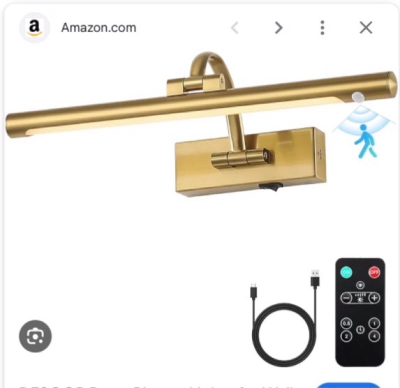 DESOOP Wireless Brass Picture Lights for Wall Motion Activated, Motion Sensor Art Lights Auto-Off Ga