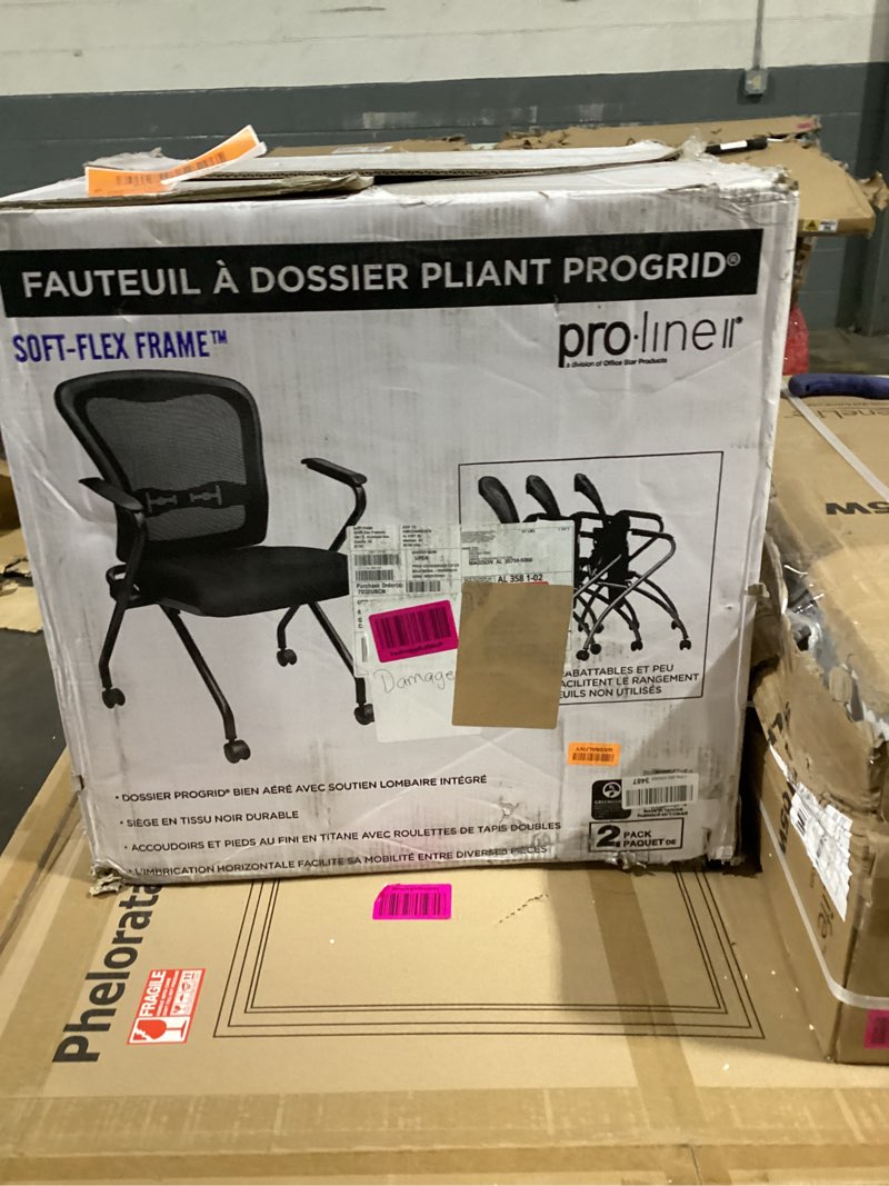 Condition photo showing As Is for Office Star Deluxe Breathable ProGrid Back Folding Nesting Chair 2-Pack with Armrests and Titanium Finish Frame, Coal FreeFlex