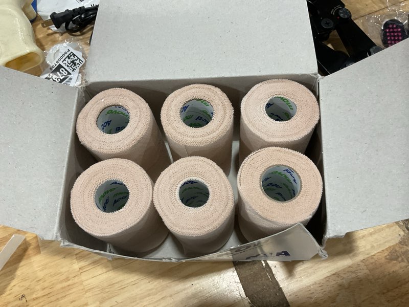Condition photo showing New/Like New for elastic athletic tape - provides support for sprains, strains, muscle injuries - for sport and veterinary applications - 4 in x 2.5 yd, 6 rolls 4 in x 2.5 yd 6