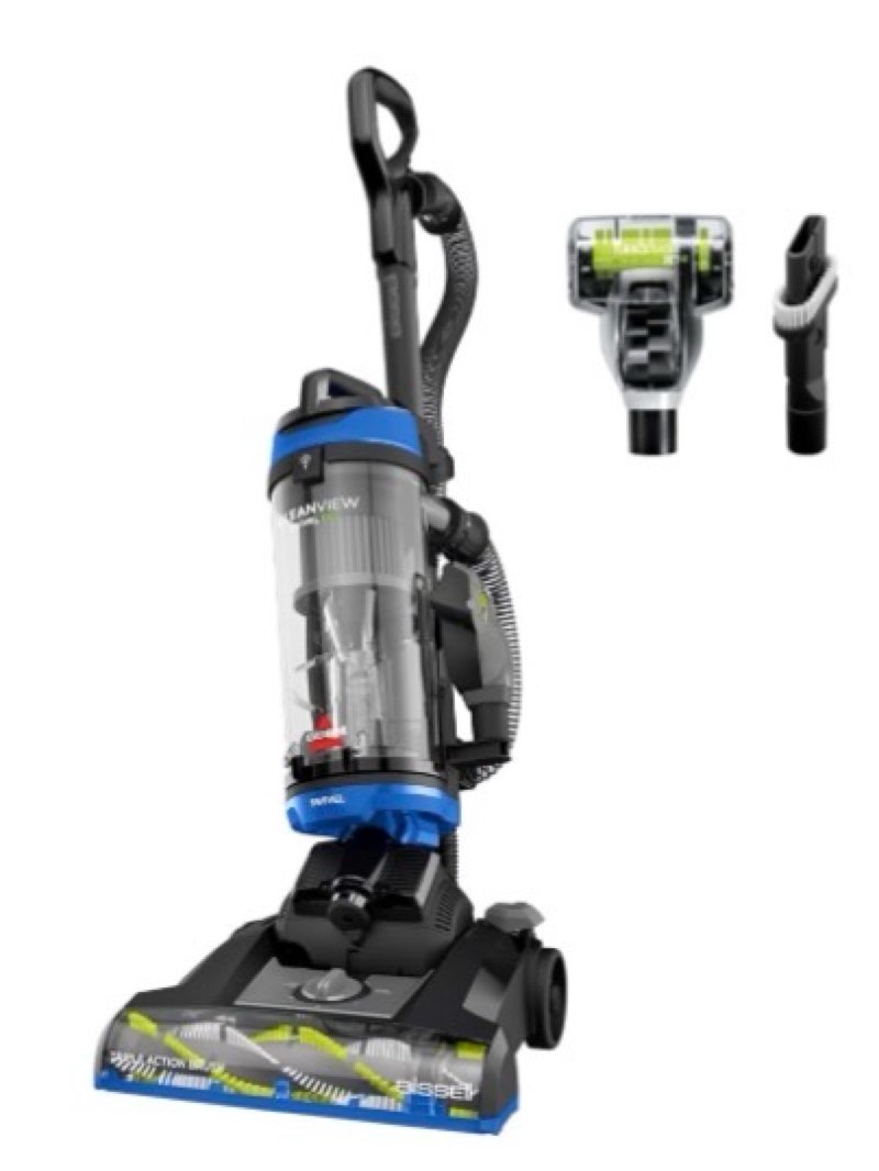 bissell cleanview swivel vacuum with triple action brush roll, swivel steering, extension wand, easy-empty dirt tank, multi-cyclonic suction system