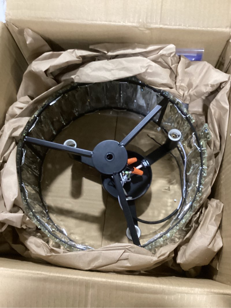 Condition photo showing As Is for K9 Crystal Black Chandelier,3-Lights Modern Crystal Semi Flush Mount Pendant Lamp Fixture with E12 Bulb Base for Kitchen Bedroom Hallway Entryway Farmhouse (Height 12.4 x Width 12.5) 3-Light Black