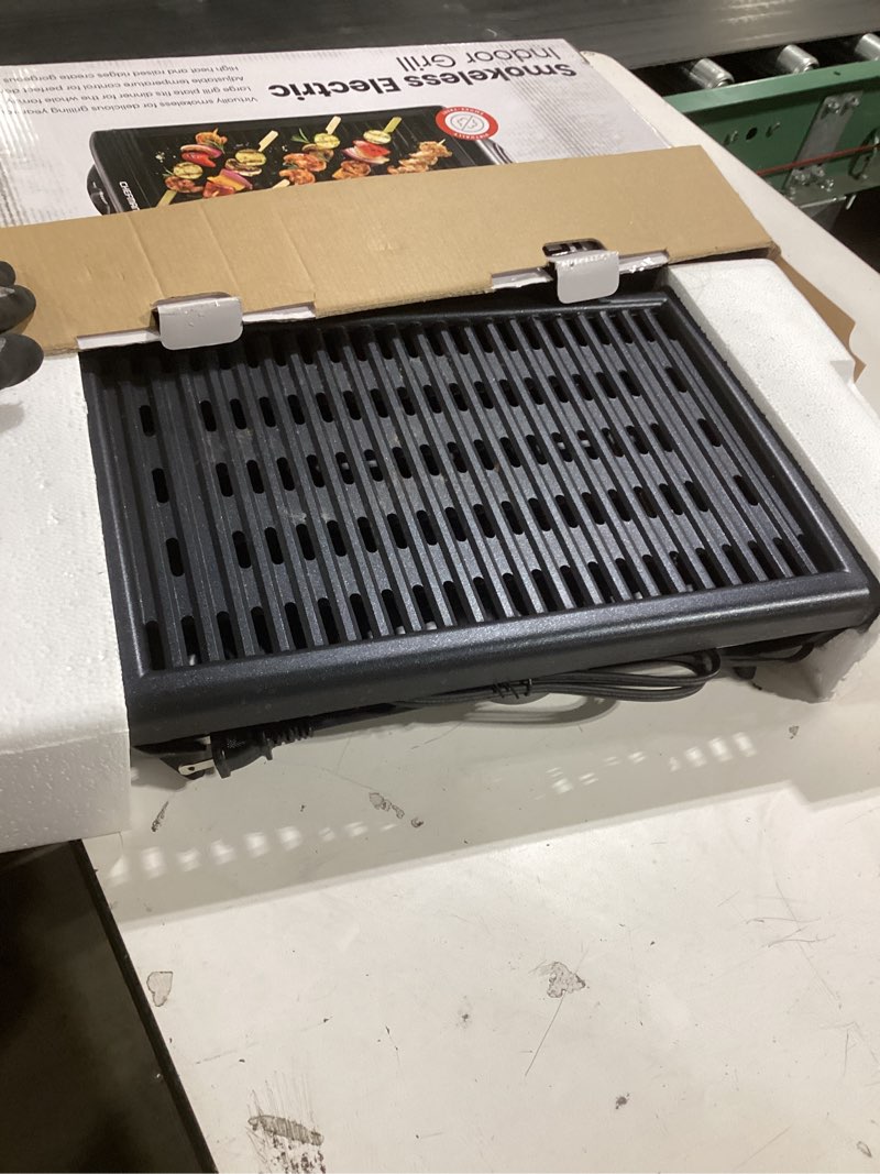 Condition photo showing Good Condition for Chefman Electric Smokeless Indoor Grill w/ Non-Stick Cooking Surface & Adjustable Temperature Knob from Warm to Sear for Customized BBQing, Dishwasher Safe Removable Water Tray, Black