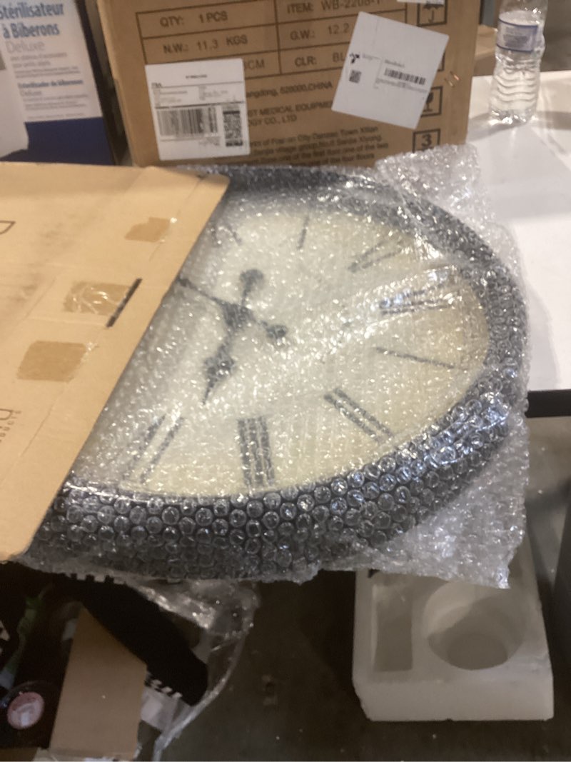 Condition photo showing Good Condition for Bernhard Products Large Decorative Wall Clock 20 Inch Silent Non Ticking Battery Operated Quartz Vintage Stylish with Rustic Black Rim for Home Living/Dining Room Kitchen & Over Fireplace