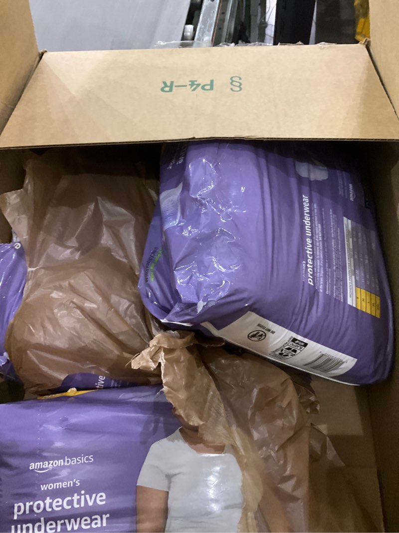 Condition photo showing As Is for Amazon Basics Incontinence Underwear for Women, Protective, Disposable, Postpartum, Maximum Absorbency, XX-Large, Lavender, 35 Count XX-Large 14