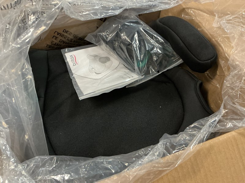 Condition photo showing New/Like New for britax upngo backless booster car seat, lightweight and portable travel booster with slim design and postureplus, accommodates kids up to 120 lbs and 63” – raven black upngo raven black