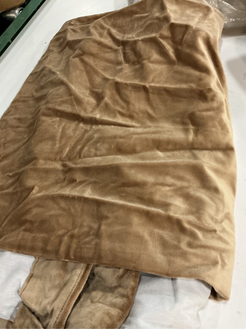 Condition photo showing As Is for (quince)cotton velvelt curtain   48x 48 stangh velvet curtains 84 inches - gold brown blackout thermal insulated window drapes for living room, back tab luxury home decor curtains for bedroom sliding door, w52 x l84, 1 panels