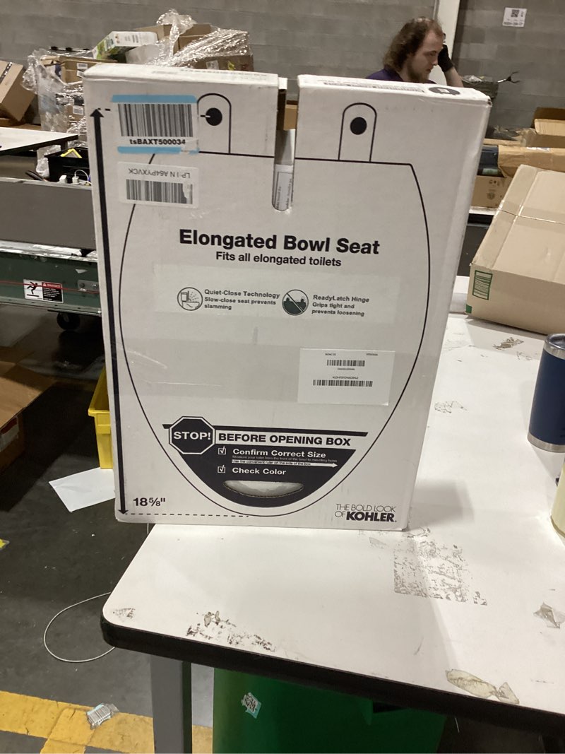 Condition photo showing New/Like New for kohler 4636-rl-0 cachet readylatch elongated toilet seat slow close, soft close toilet seat quiet lid, contoured grip-tight bumpers installation hardware, apartment essentials, white white elongated ready latch
