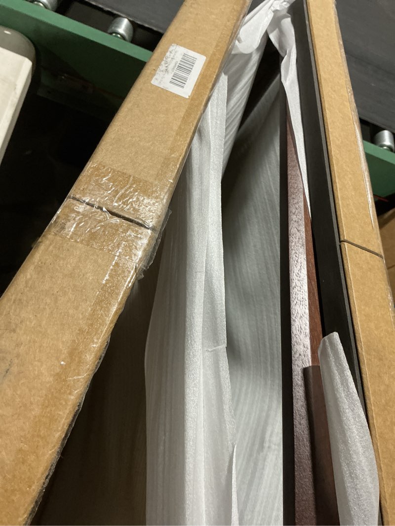 Condition photo showing As Is for 40"x28" Irregular Wall Mirror, Farmhouse Asymmetrical Mirror for Wall Decor, Wood Frame Bathroom Mirror for Living Room Bedroom Entryway Bathroom, Vertically, Walnut Walnut 40"L x 28"W