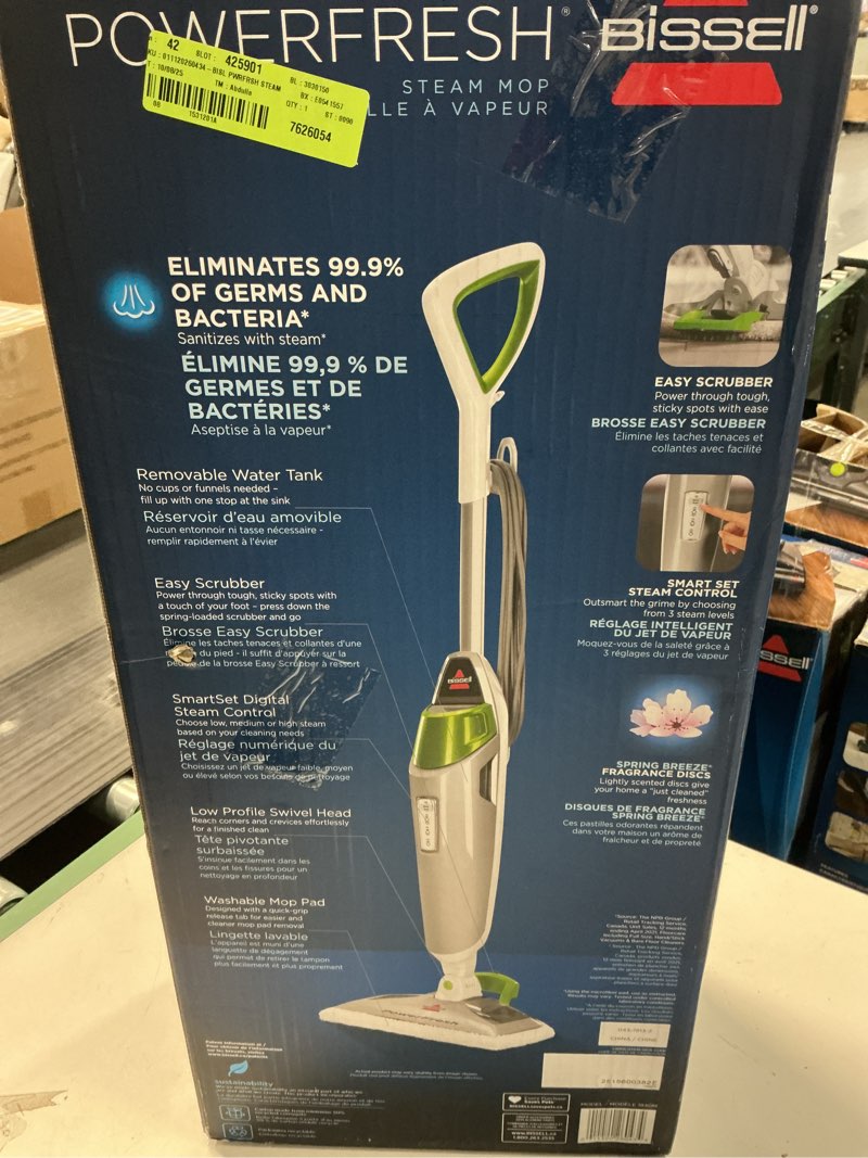 Condition photo showing Good Condition for Green Bissell Power Fresh Steam Mop 1940M with Natural Sanitization, Floor Steamer, Tile Cleaner, and Hard Wood Floor Cleaner with Flip-Down Easy Scrubber, 1940M PowerFresh Steam Mop