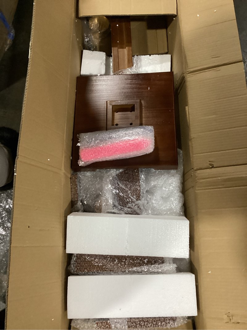 Condition photo showing As Is for Mumufy 48 Inch Tall Advent Church Stand Candleholder Set of 5 Purple Pink White Candles Wood Nativity Candle Stand with Metal Arch Christmas Candlestick Holder for Christmas Church Holy (Deep Wood)