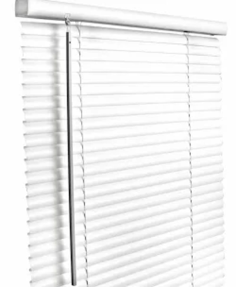 window blinds: white, 4p37in.5x48-2”  in ht,  dp, vinyl, left, cordless manual