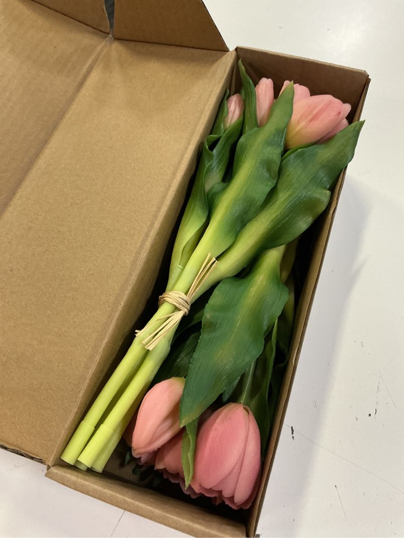 Condition photo showing Good Condition for 20 pcs artificial pink tulips, real touch faux tulip flowers for home decor, vase arrangements, romantic gift for her pink?romantic home decor gift