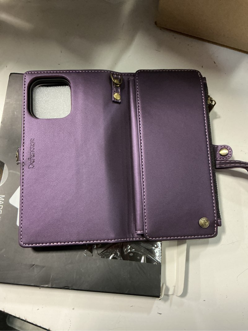 Condition photo showing Good Condition for defencase for iphone 14 pro max magnetic wallet case compatible with magsafe with rfid blocking zipper strap card holder for women men, pu leather detachable case for iphone 14 pro max (6.7"), purple iphone 14 pro max - 6.7" (detachable with magsafe)-purple