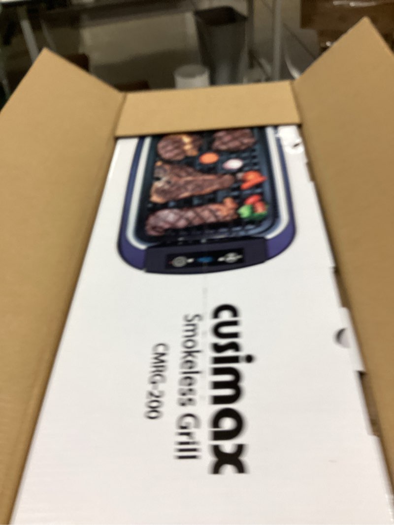 Condition photo showing Good Condition for smokeless grill, cusimax 1500w indoor grill, electric grill griddle with led smart display & tempered glass lid, portable korean bbq grill, non-stick removable grill & griddle plate double grill plates blue
