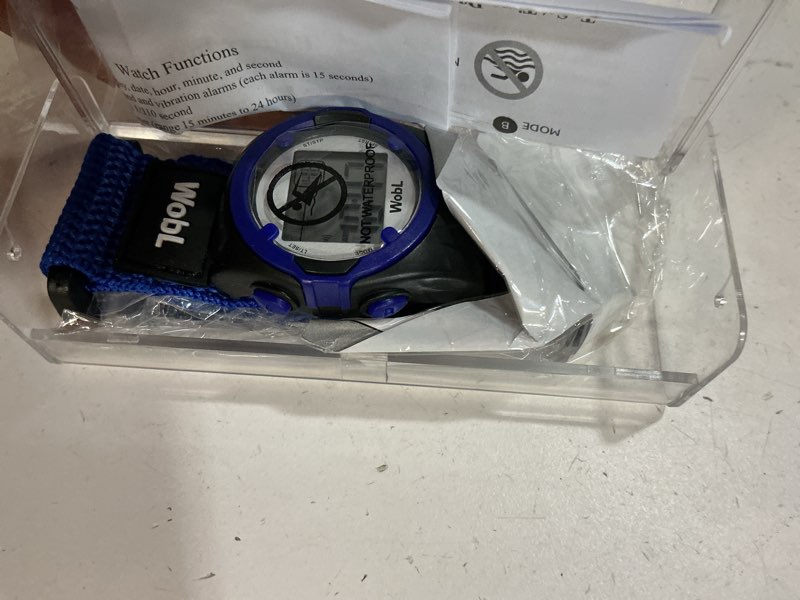 Condition photo showing New/Like New for wobl vibrating 8-alarm & repeating countdown timer watch for kids & adults, medication/sports/meetings/potty reminders, blue