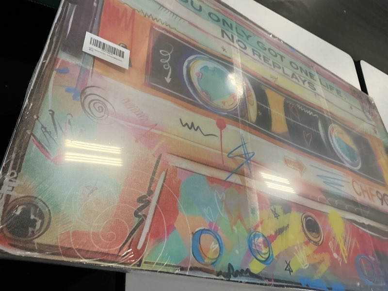 Condition photo showing Good Condition for Graffiti Inspirational Wall Art Vintage Cassett Tape Canvas Prints Retro Music Cassett Wall Decor Paintings hip hop Motivational Posters Pictures for Office Classroom Ready To Hang(16X12in Canvas) Multi 16"L x 12"W