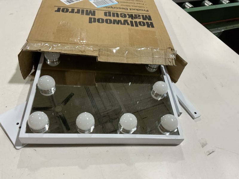 Condition photo showing As Is for Hansong Vanity Mirror with Lights Makeup Mirror with Lights 12 Dimmable Bulbs Hollywood Lighted Makeup Mirror Detachable 10x Magnification 3 Color Lighting Modes White