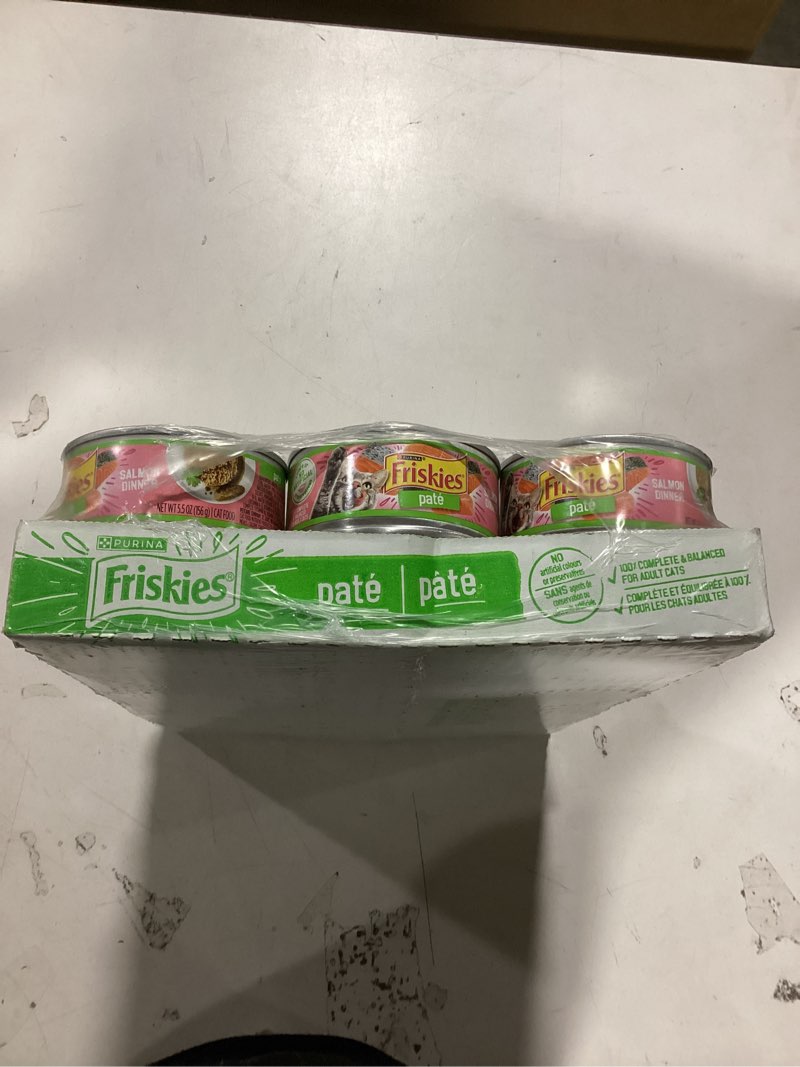 Condition photo showing Good Condition for Purina Friskies Wet Cat Food Pate, Pate Salmon Dinner - (Pack of 24) 5.5 oz. Cans