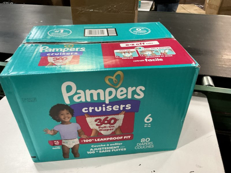 Condition photo showing New/Like New for Pampers Diapers - Cruisers 360 - Size 6, 80 Count, Babyproof up to 100% Leakproof Pull-On Diaper Size 6 80