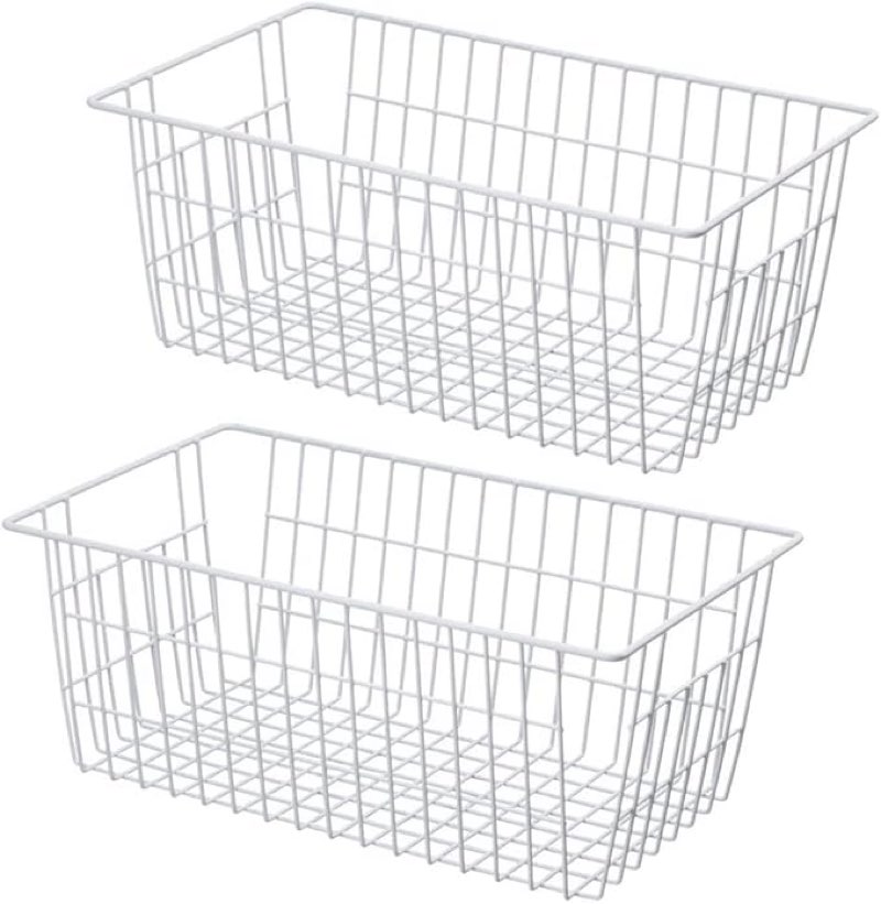 Wire(similar )Storage Basket Freezer Organizer Bins Refrigerator Organization Storage Baskets with Handles for Pantry, Freezer, Laundry Room, Closets, Garage, Office, Bathroom, Set of 2