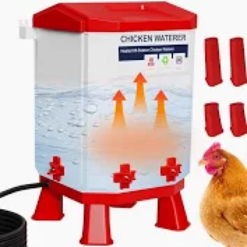 Heated Chicken Waterer, 3 Gallon Thermostatic Poultry Drinker with 4 Cups, Outdoor Winter Water Heat