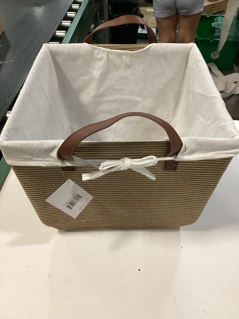 Condition photo showing Good Condition for lg. square faux wicker lined bin - beige
