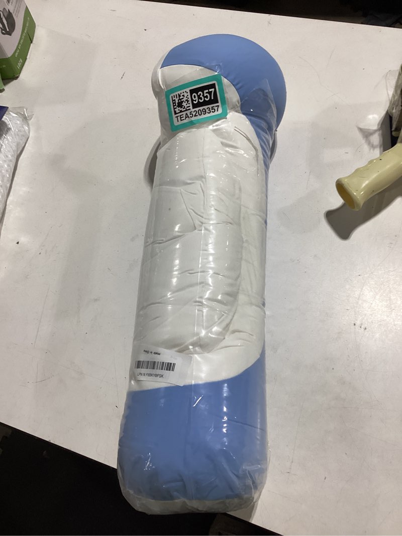 Condition photo showing As Is for side sleeper pillow with arm hole,memory foam pillow,ergonomic memory foam cervical pillow for neck and shoulder pain relief,can also be used as a knee, leg, arm pillow(blue and white)