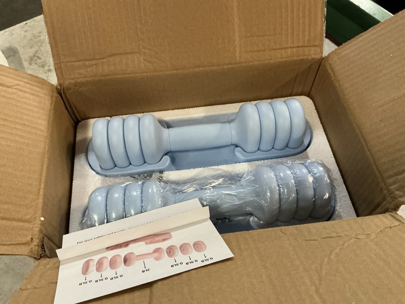 Condition photo showing Good Condition for yottoy adjustable dumbbell set of 2, 4-in-1 hand weights for women at home, compact free weights dumbbells set with soft grip and base, 2-5 lbs each for home gym blue