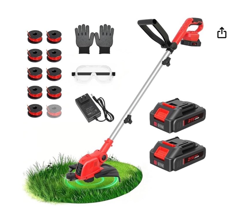 21v cordless string trimmer & edger, 12" auto-feed grass cutter with 2.5ah battery & fast charger, 2-in-1 electric lawn tool includes 10 lines for garden and yard maintenance