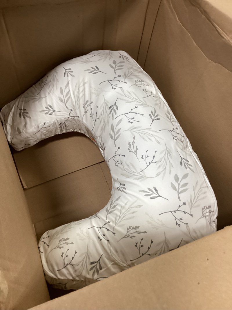 Condition photo showing Good Condition for Boppy Nursing Pillow - Ergonomic Bottle & Breastfeeding Pillow with High, Firm, Large Area, Water-Repellent Cushion with Washable Cover; Baby Safety Alliance Verified - Gray Gentle Leaves New Nursing Pillow Gray Gentle Leaves