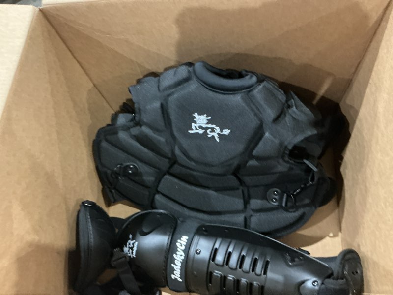 Condition photo showing As Is for 14" baseball & softball catcher gear youth age 9 to 12 black
