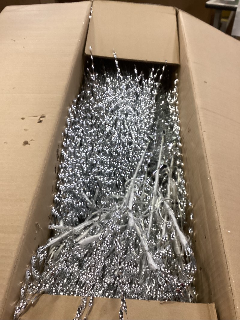 Condition photo showing New/Like New for 6.5ft Pre-Lit Artificial Christmas Tree, Christmas Tree with 180 LED Lights, 8 Lighting Modes, 2800 Tinsel Branches, Perfect for Indoor, Home, Party, Office, Apartment Decoration (Silver)