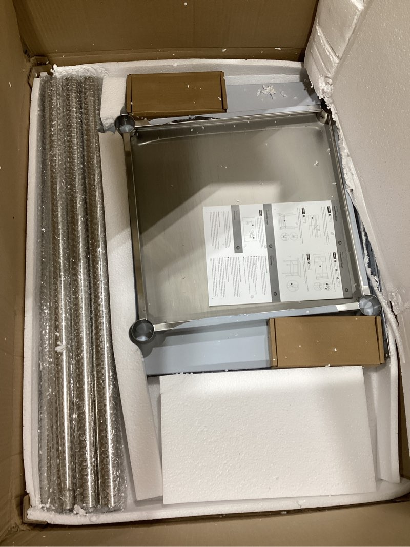 Condition photo showing Good Condition for vivohome 24 x 24 inch stainless steel work table with backsplash, prep commercial table with wheels for restaurant, hotel, home and warehouse 24 x 24 x 36 inch