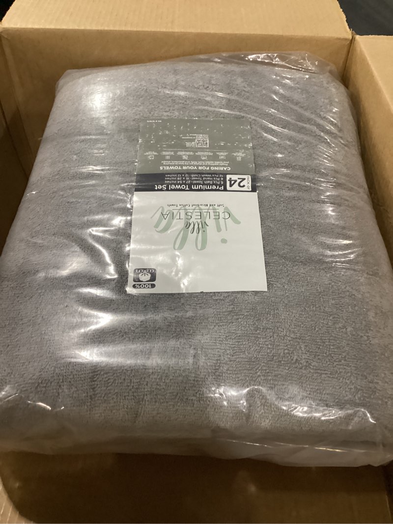 Condition photo showing New/Like New for villa celestia 24-piece 100% cotton towel set, 6 bath towels, 6 hand towels, 12 wash cloth, quick-dry, grey towel set - pack of 24 grey