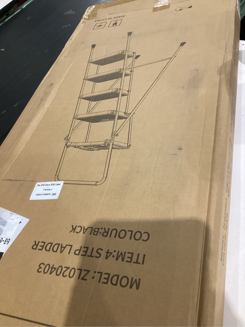 Condition photo showing As Is for hbtower step ladder, folding step stool with wide anti-slip pedal, sturdy steel ladder, convenient handrail, lightweight, portable steel step stool