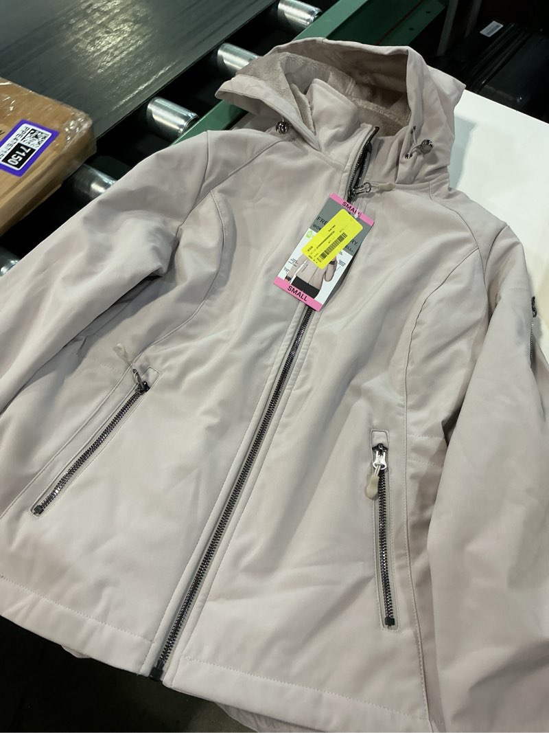 Condition photo showing Good Condition for women's softshell jacket beige size small 