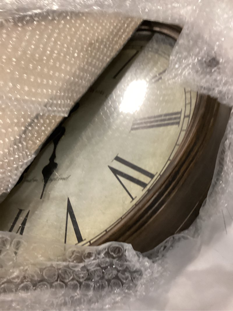 Condition photo showing Good Condition for Bernhard Products Large Decorative Wall Clock 20 Inch Silent Non Ticking Battery Operated Quartz Vintage Stylish with Rustic Dark Brown Rim for Home Living/Dining Room Kitchen & Over Fireplace Rustic Brown
