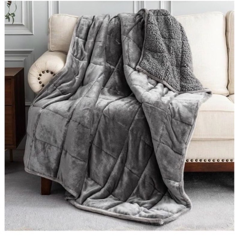 Uttermara Sherpa Fleece Weighted Blanket 12 lbs for Adults, Unicolor Ultra-Soft Fleece and Sherpa, Dual Sided Cozy Plush Blanket for Sofa Bed, 48 x 72 inches, Grey Grey 48" x 72" 12lbs